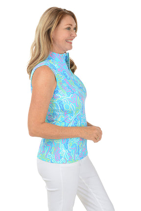 Blue Beach Drawings Cooling UPF50+ Sleeveless Zip Top