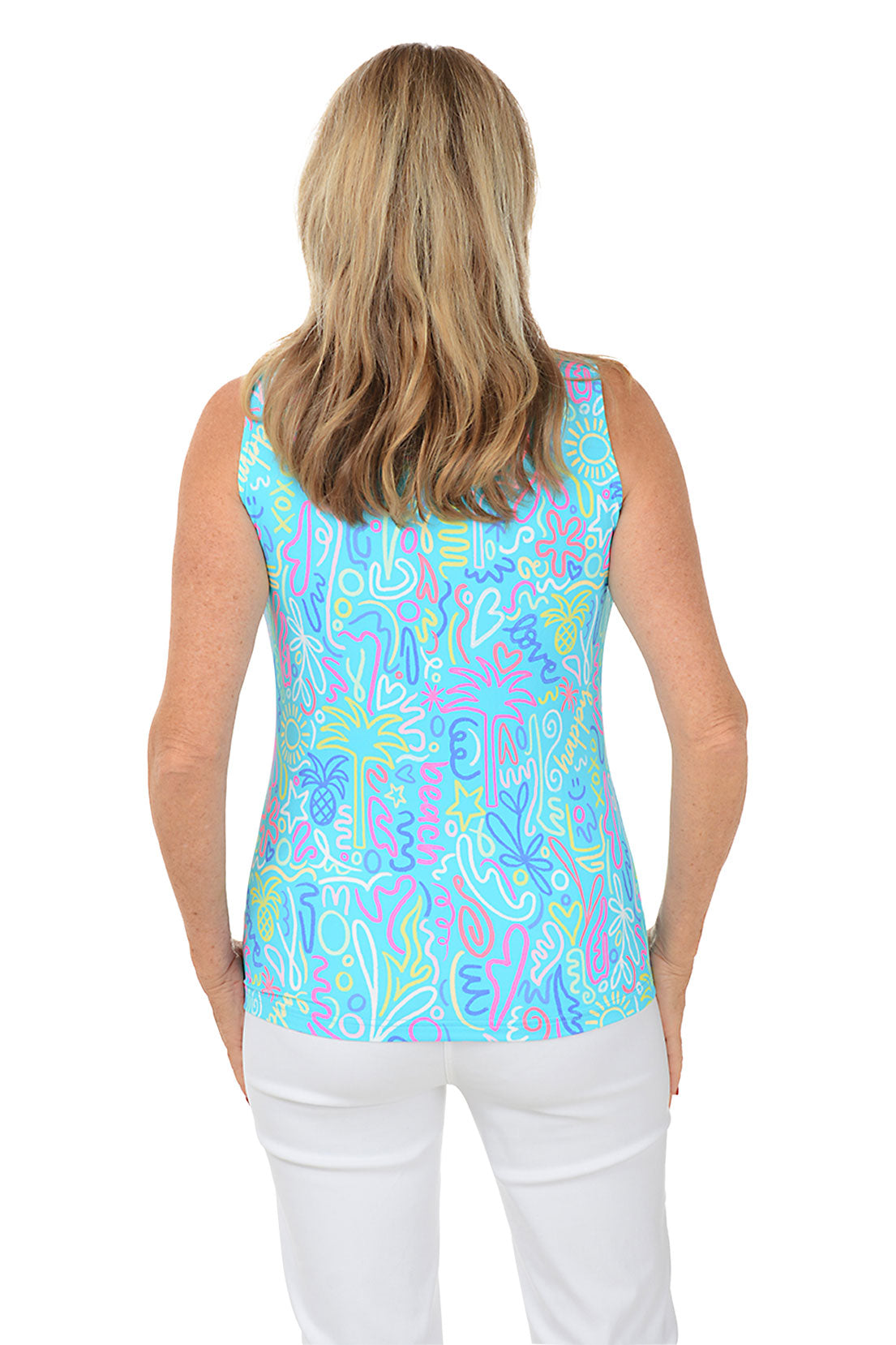 Blue Beach Drawings Cooling UPF50+ Sleeveless Zip Top