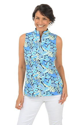 Leafy Tropics Cooling UPF50+ Sleeveless Zip Top