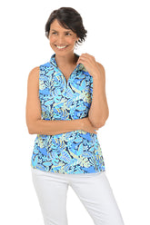 Leafy Tropics Cooling UPF50+ Sleeveless Zip Top