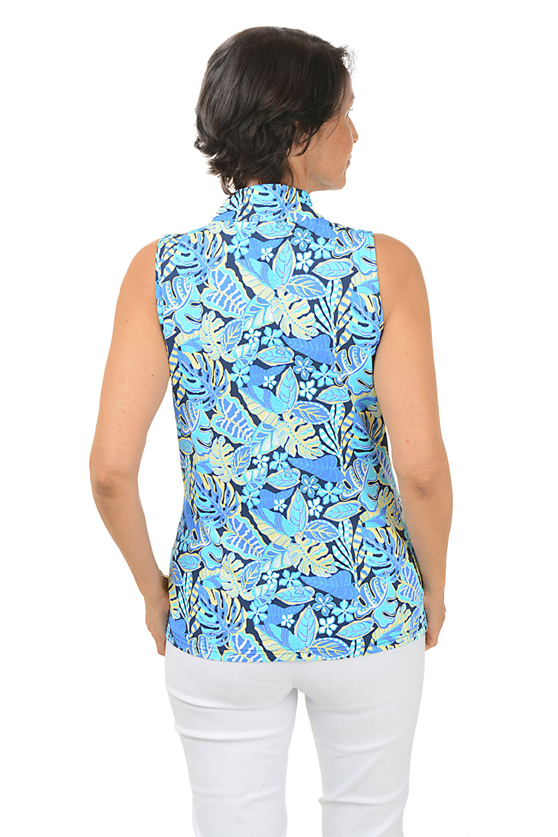 Leafy Tropics Cooling UPF50+ Sleeveless Zip Top