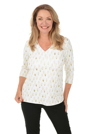 Gold Champagne Flutes Classic UPF50+ V-Neck Top