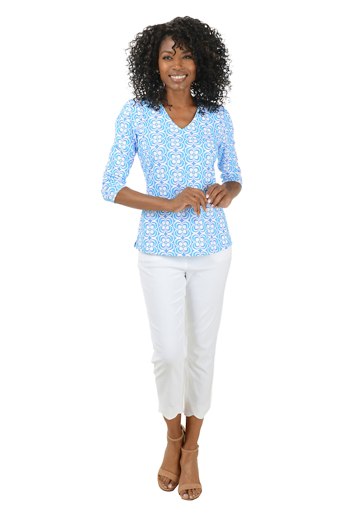 Periwinkle Optical Daisy Classic UPF50+ V-Neck Top