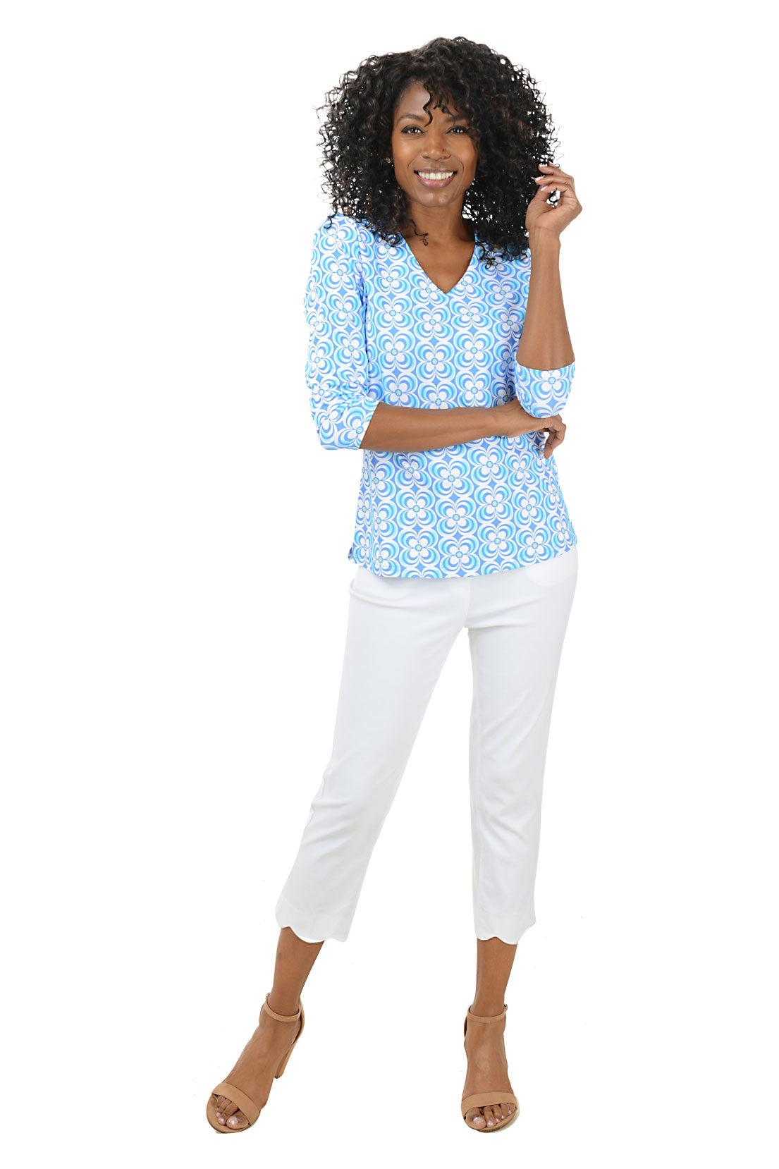 Periwinkle Optical Daisy Classic UPF50+ V-Neck Top