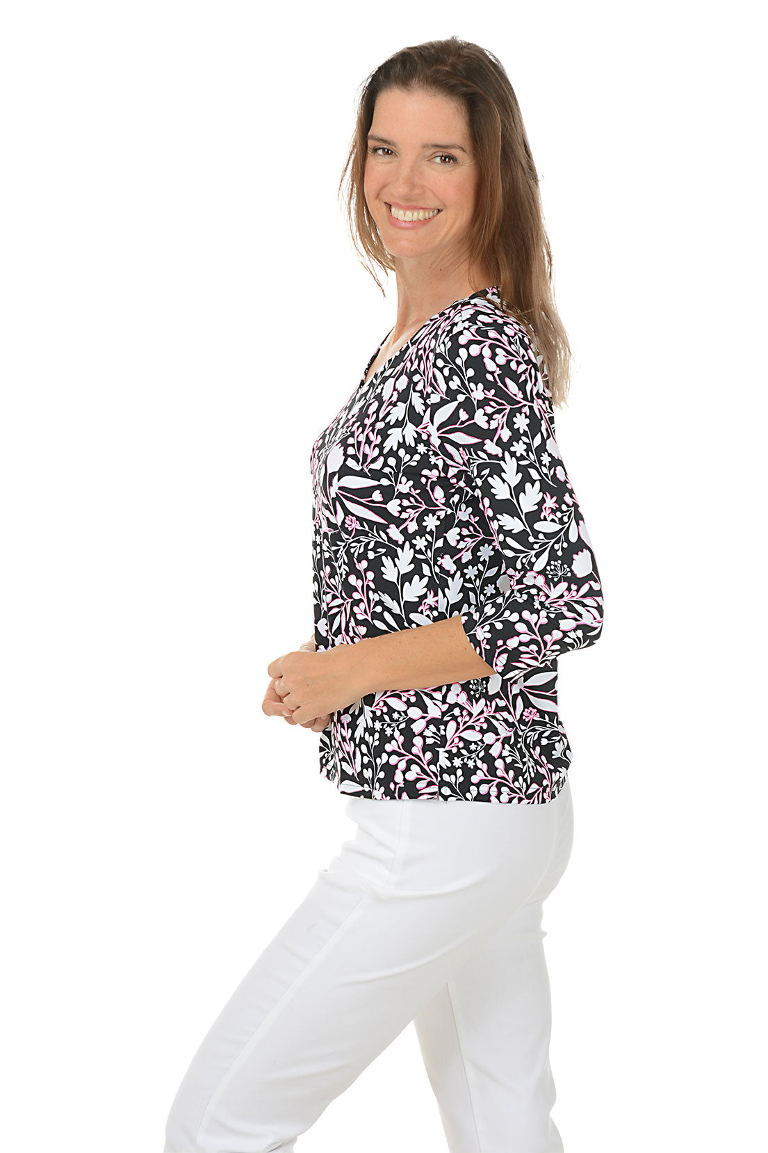 Floral Stencil Classic UPF50+ V-Neck Top