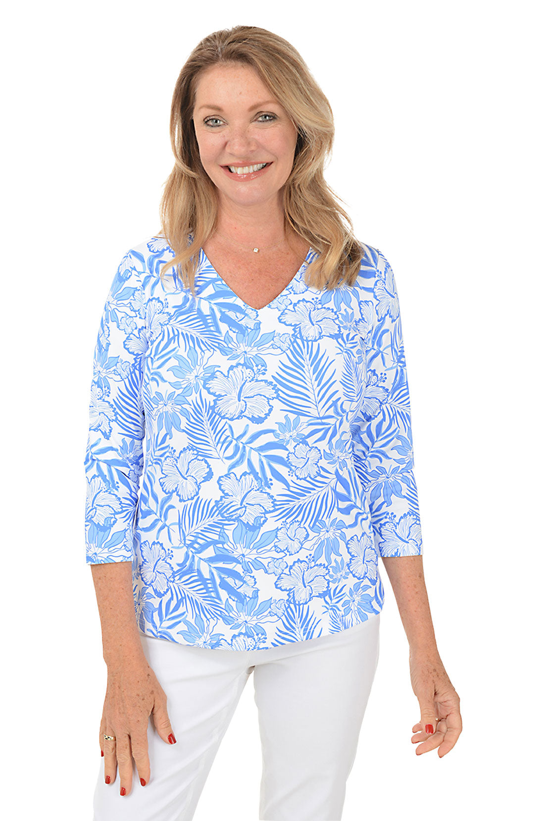 Hibiscus Garden Classic UPF50+ V-Neck Top