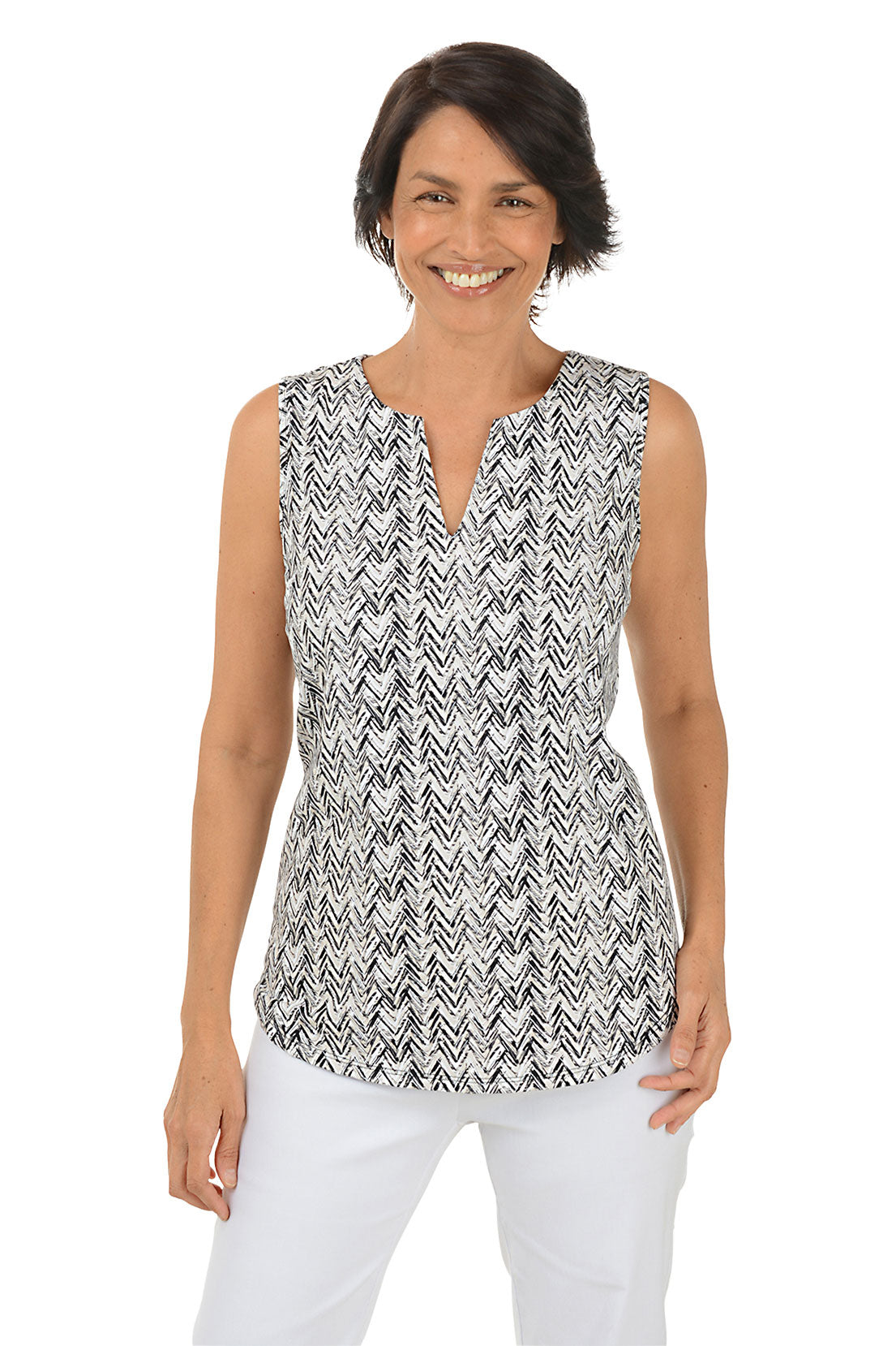 Sandy Chevron UPF50+ Split Neck Sleeveless Top