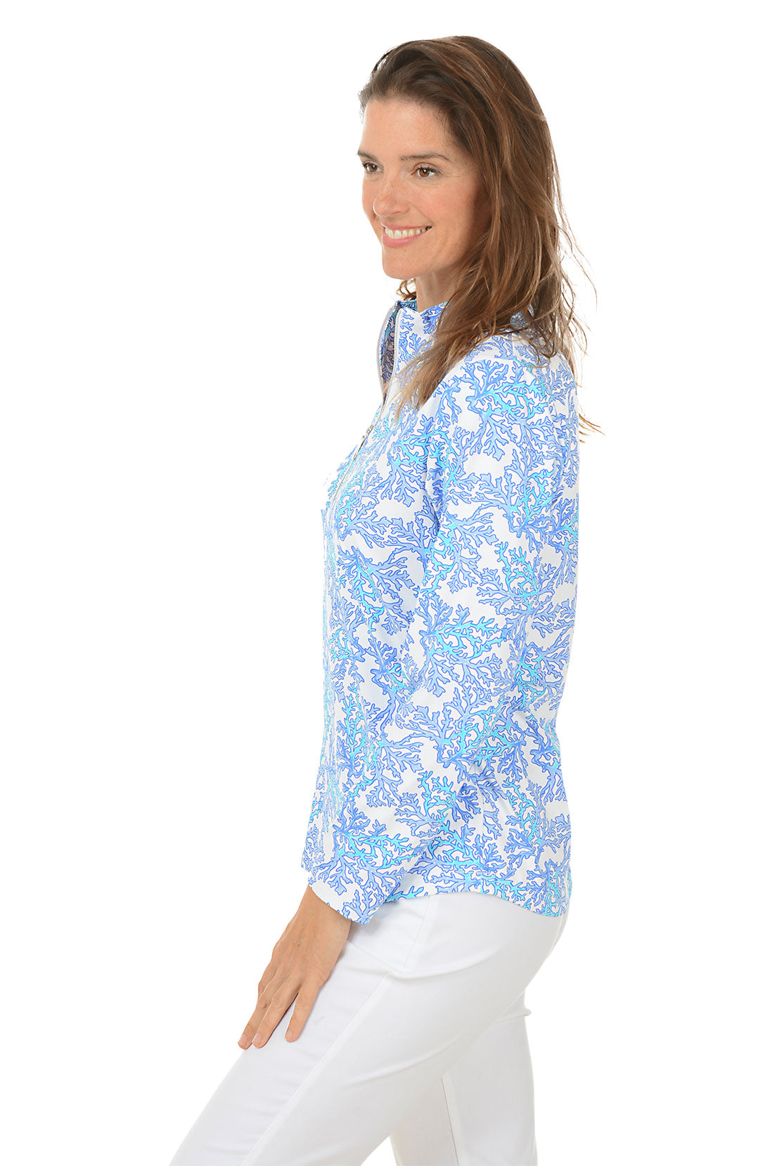 Blue Coral Mock Neck UPF50+ Top