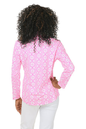 Pink Optical Daisy Mock Neck UPF50+ Top