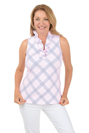 Pink Gingham UPF50+ Ruffle Sleeveless Top