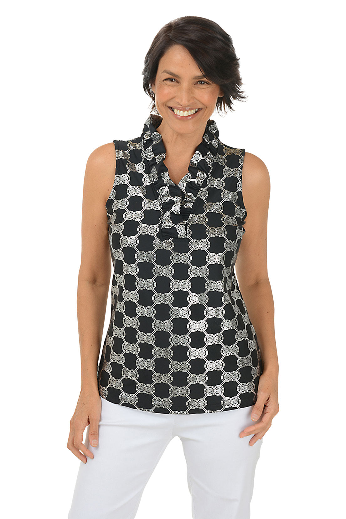 Silver Medallion UPF50+ Ruffle Sleeveless Top