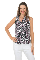 Floral Stencil UPF50+ Ruffle Sleeveless Top