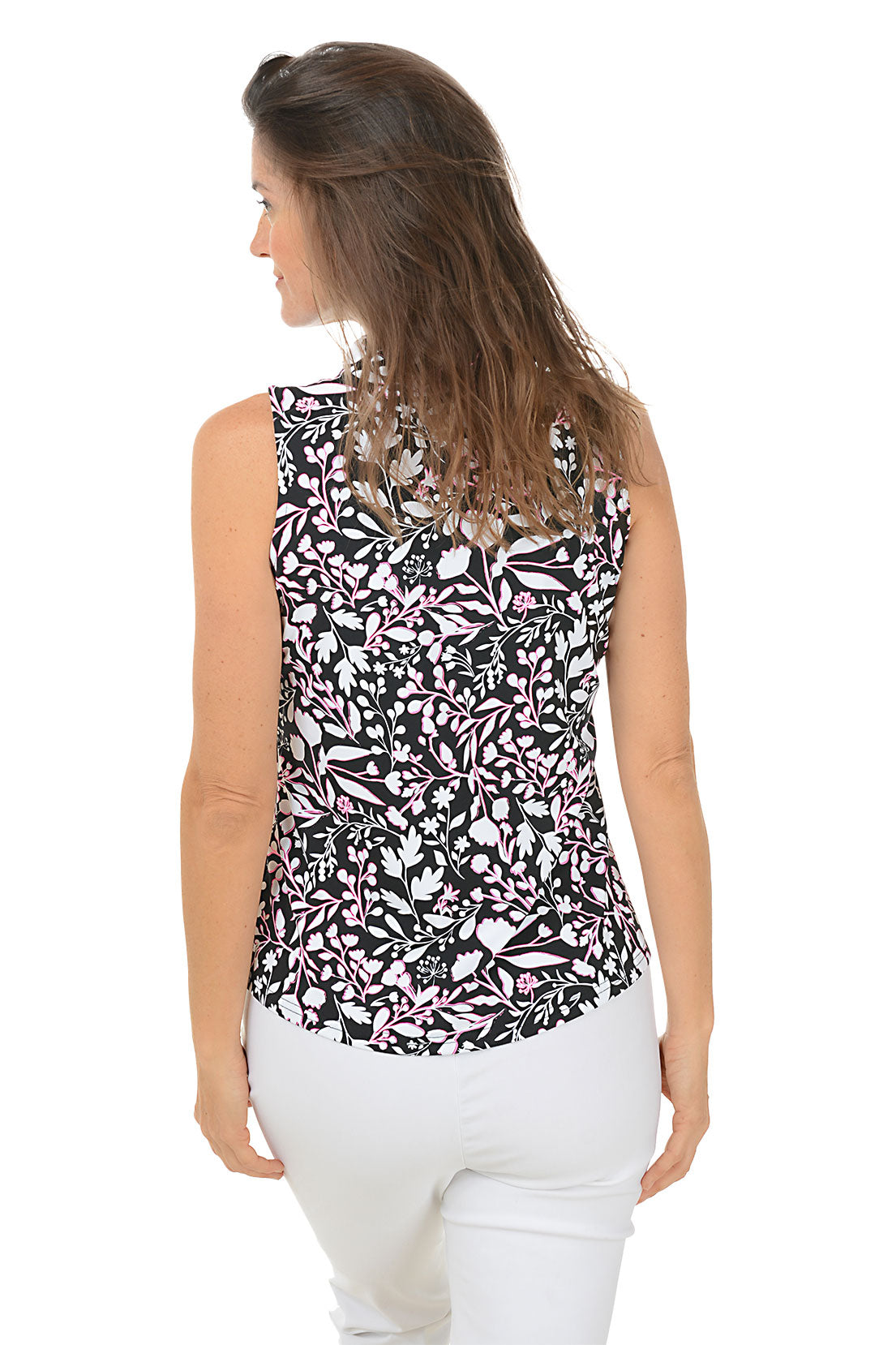 Floral Stencil UPF50+ Ruffle Sleeveless Top