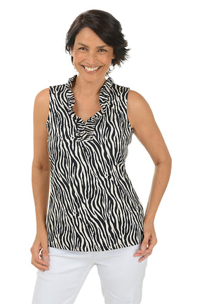 Bold Zebra UPF50+ Ruffle Sleeveless Top