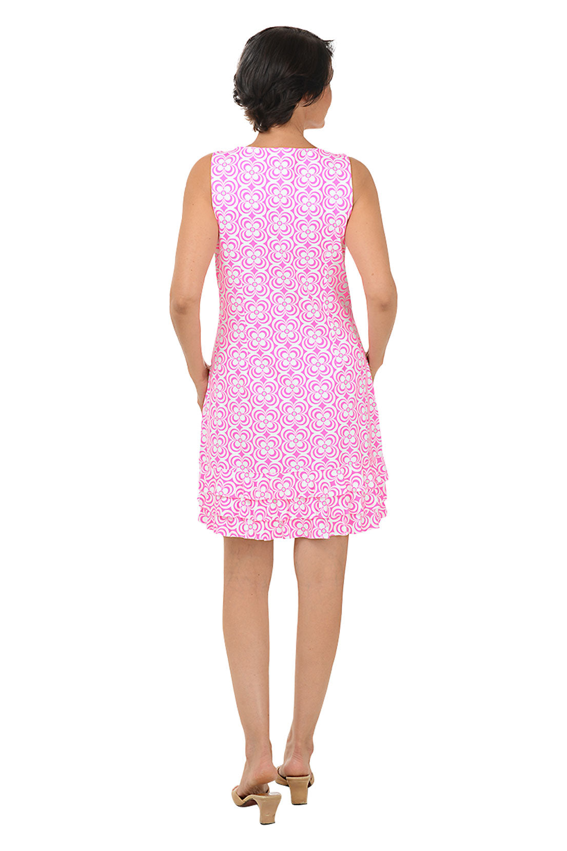 Pink Optical Daisy UPF50+ Ruffle Dress