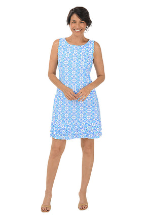 Periwinkle Optical Daisy UPF50+ Ruffle Dress