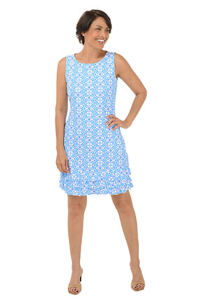 Periwinkle Optical Daisy UPF50+ Ruffle Dress