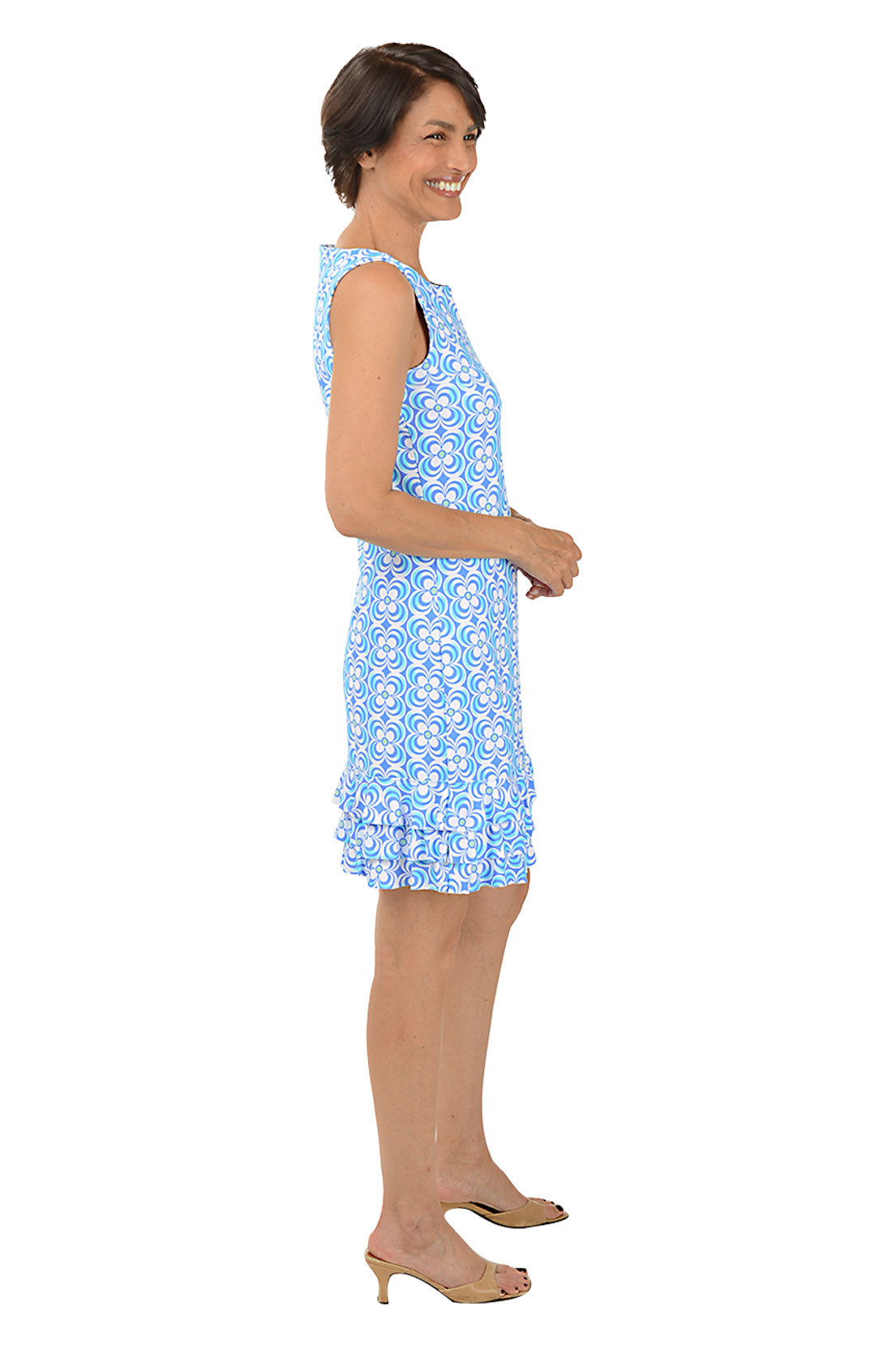 Periwinkle Optical Daisy UPF50+ Ruffle Dress