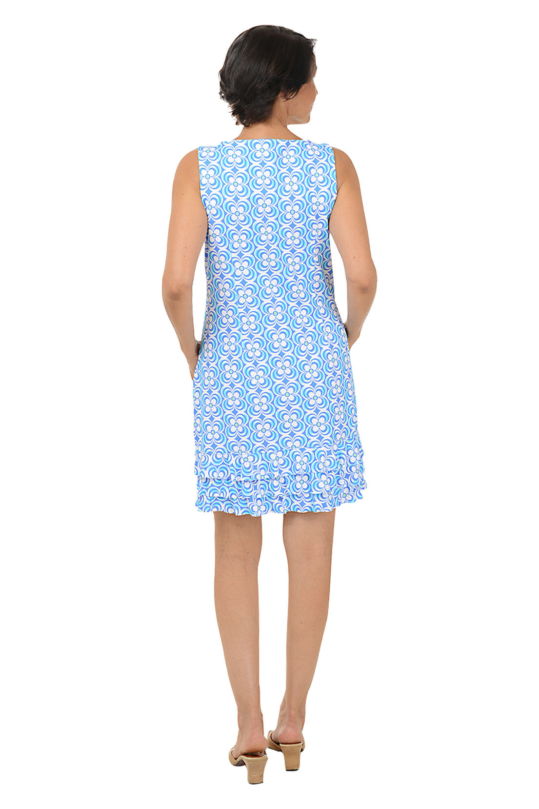 Periwinkle Optical Daisy UPF50+ Ruffle Dress