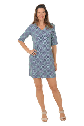 Navy Gingham V-Neck UPF50+ Dress