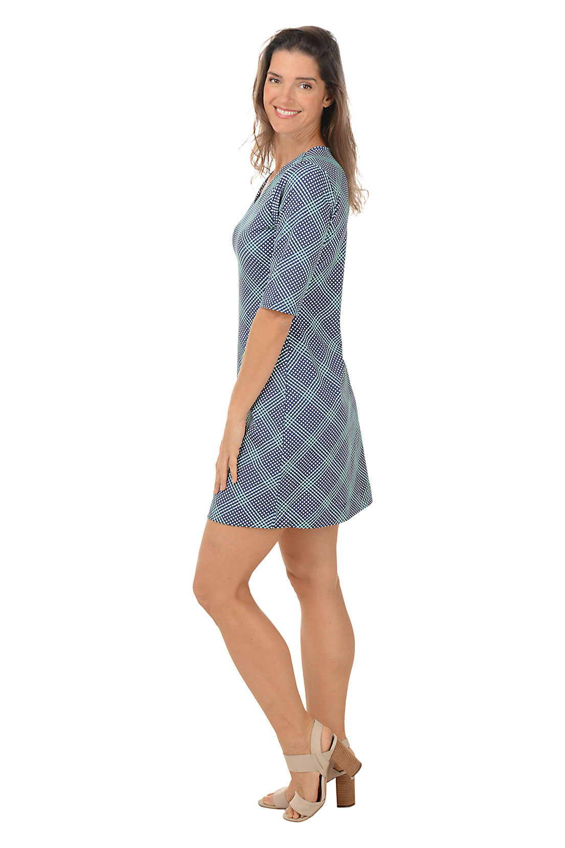 Navy Gingham V-Neck UPF50+ Dress