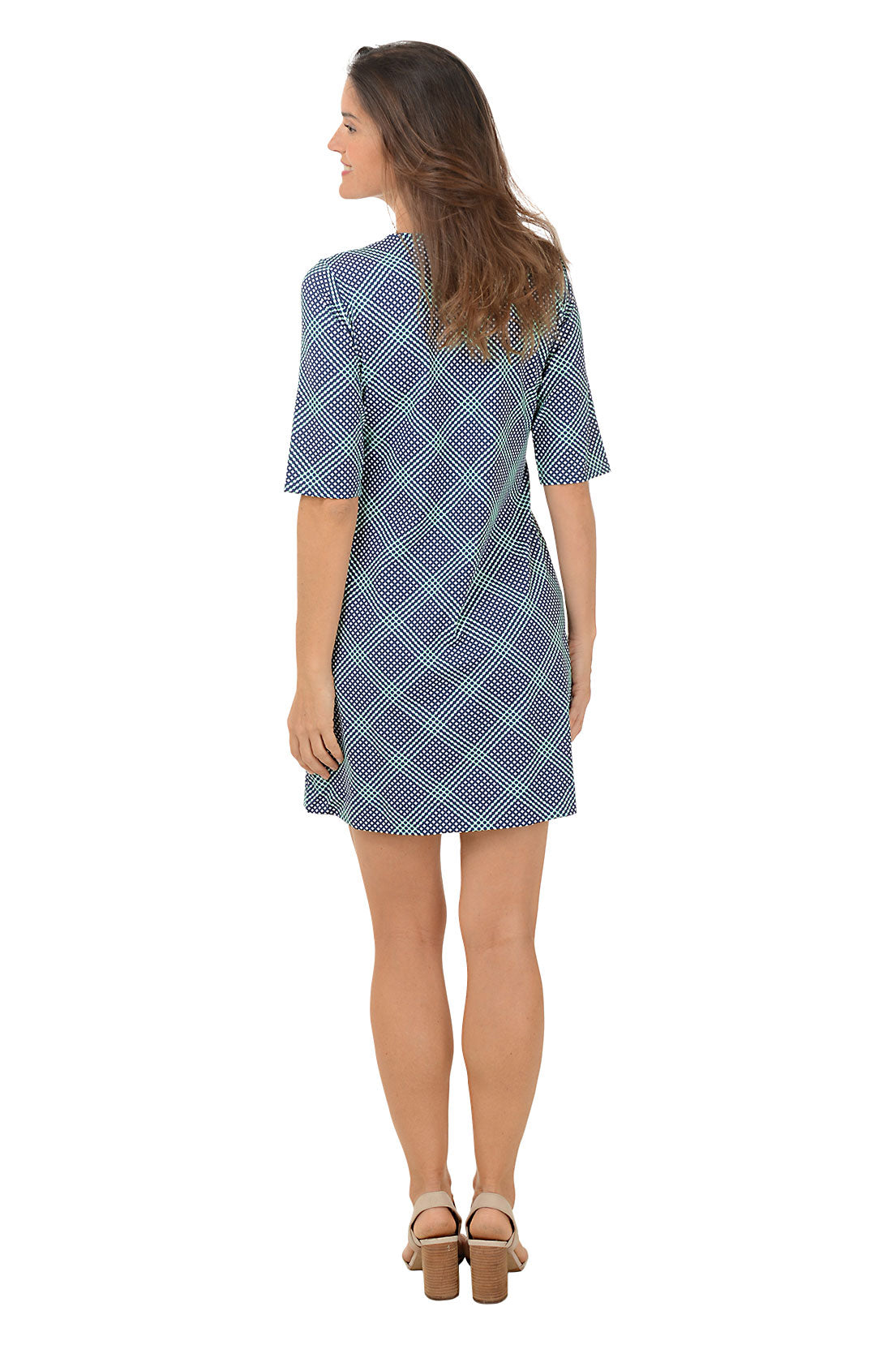 Navy Gingham V-Neck UPF50+ Dress