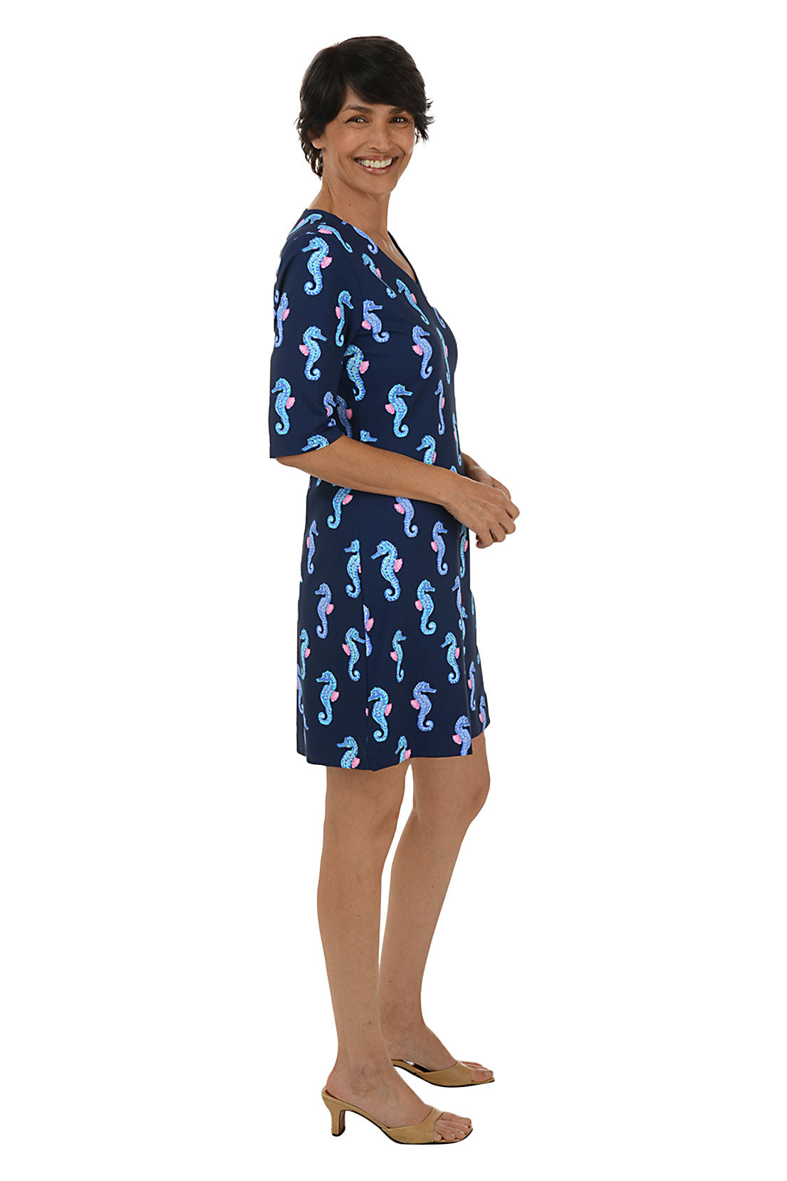 Navy Seahorses V-Neck UPF50+ Dress