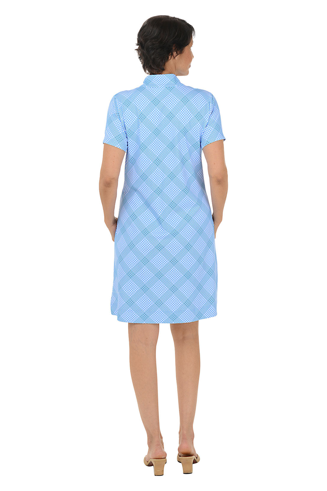 Diagonal Gingham UPF50+ Short Sleeve Zip Dress