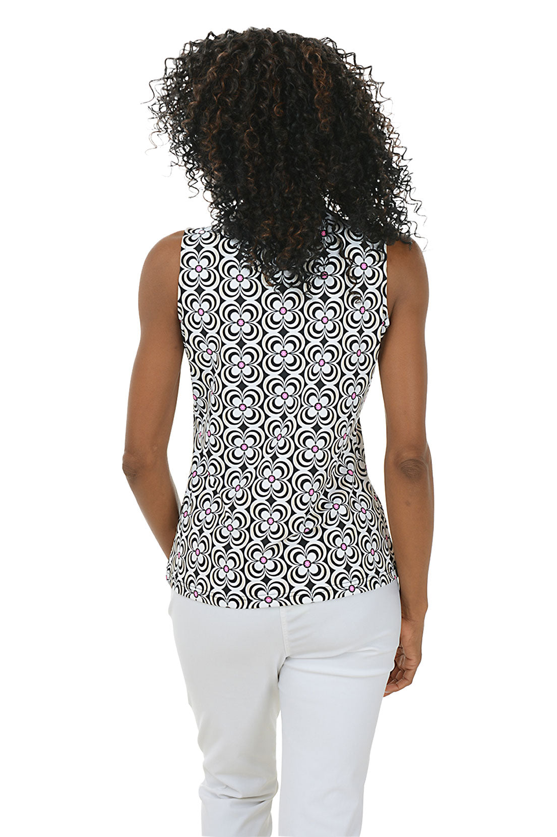 Black Optical Daisy UPF50+ Sleeveless Zip Top