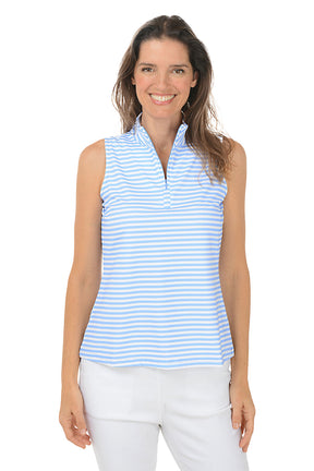 Periwinkle Striped UPF50+ Sleeveless Zip Top