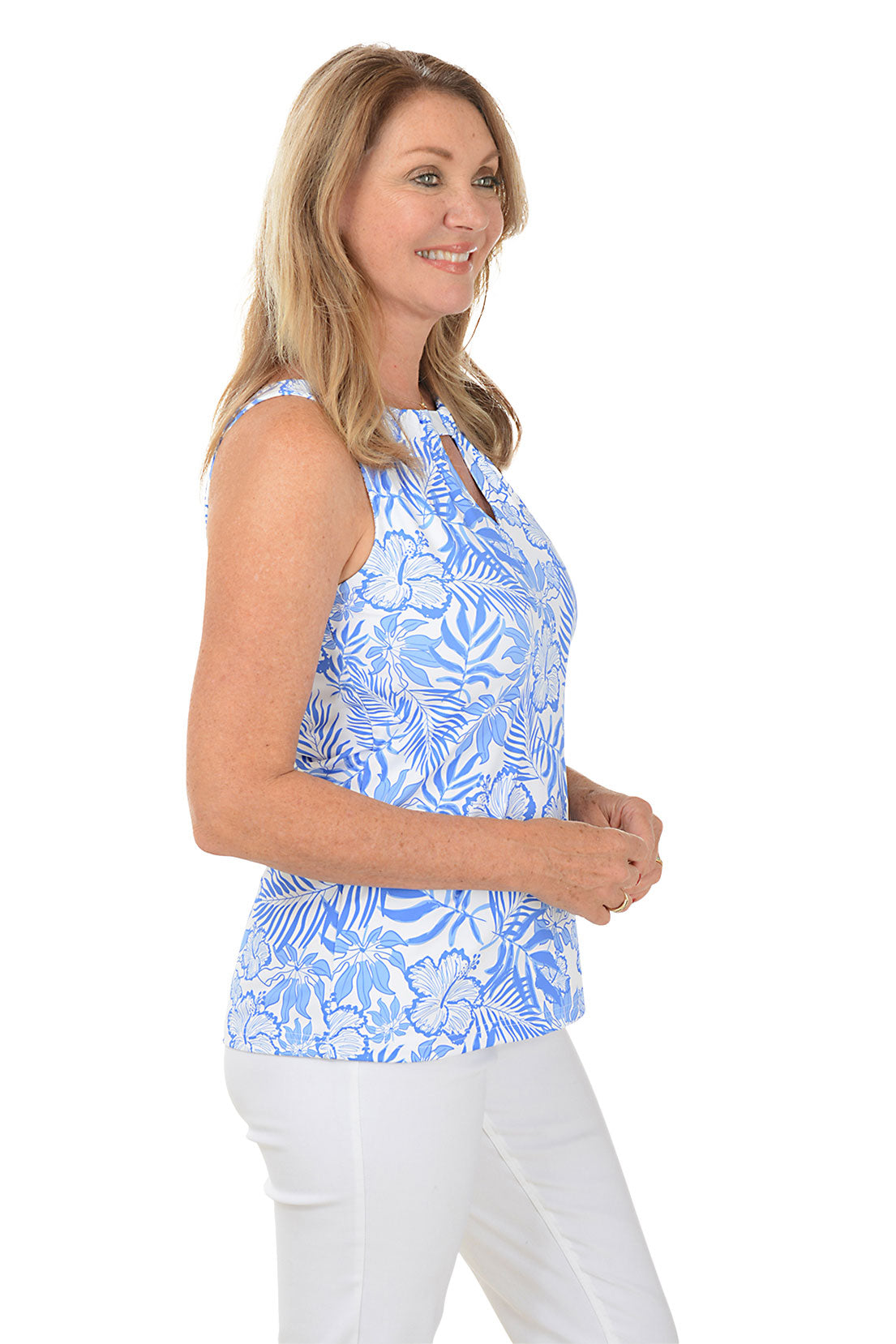 Hibiscus Garden UPF50+ Keyhole Sleeveless Top