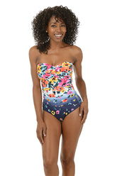 Gradient Floral Shirred Bandeau Swimsuit