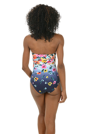 Gradient Floral Shirred Bandeau Swimsuit