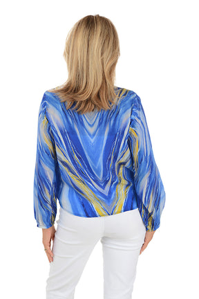 Waterfall V-Neck Tie-Front Blouse