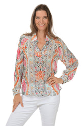 Lotus Flower Collared V-Neck Blouse