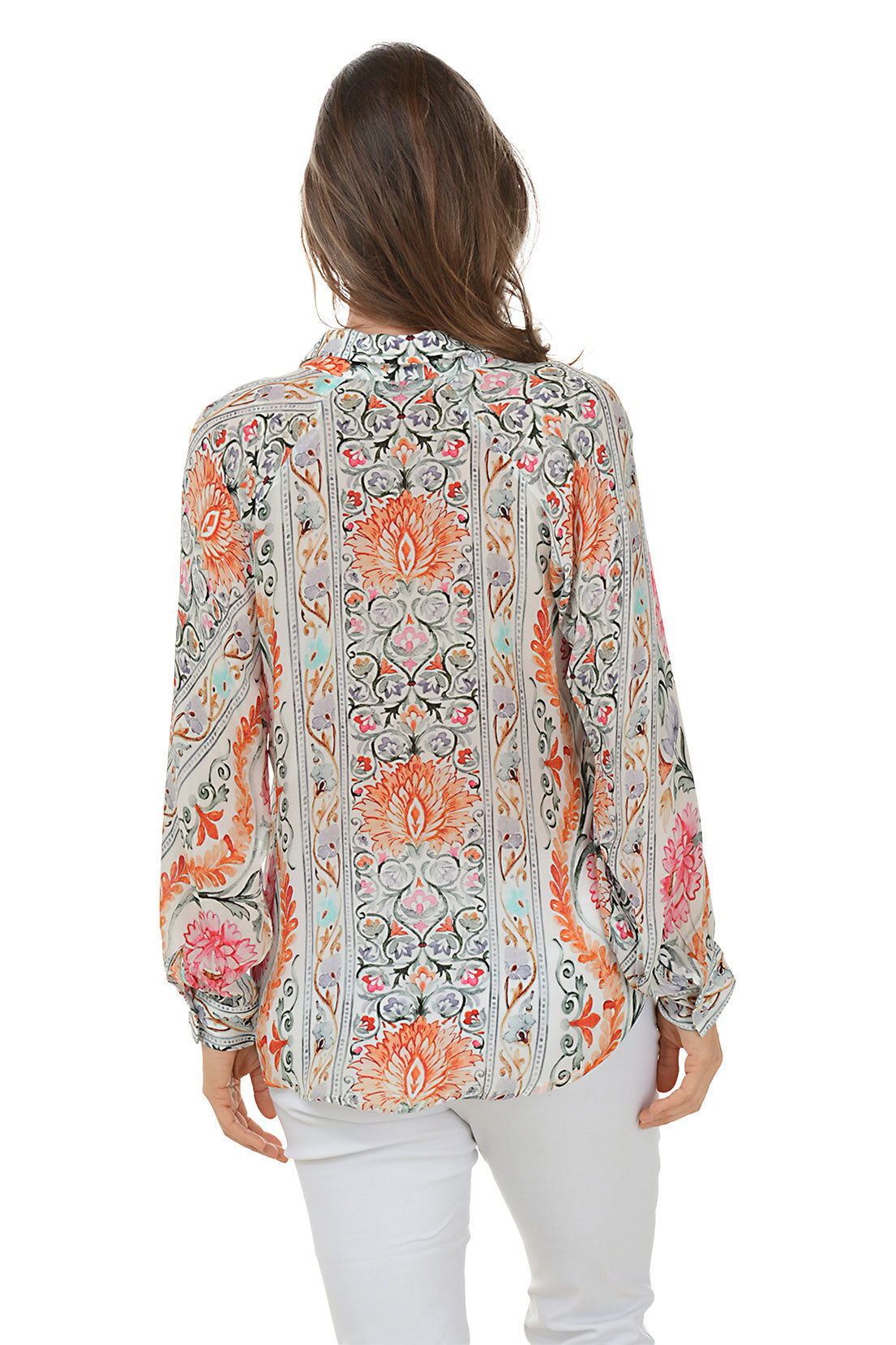 Lotus Flower Collared V-Neck Blouse