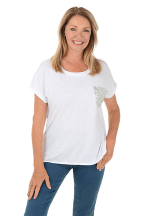 Sequined Pocket Cotton Tee