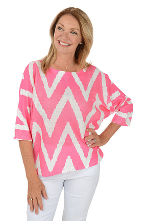 Pink Zig Zag 3/4 Sleeve Lightweight Sweater