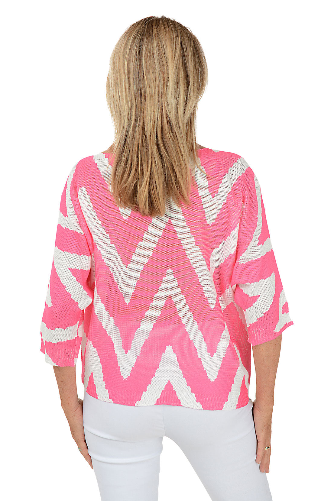 Pink Zig Zag 3/4 Sleeve Lightweight Sweater