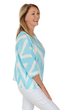 Blue Zig Zag 3/4 Sleeve Lightweight Sweater