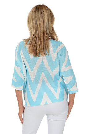 Blue Zig Zag 3/4 Sleeve Lightweight Sweater