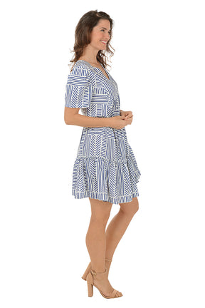 Blocked Stripes Tiered Short Sleeve Dress