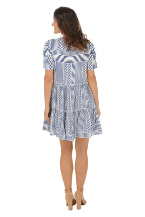 Blocked Stripes Tiered Short Sleeve Dress