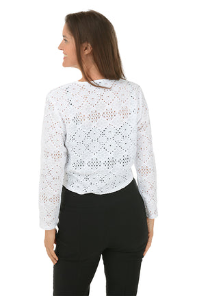 Eyelet Lace Tie-Front Shrug
