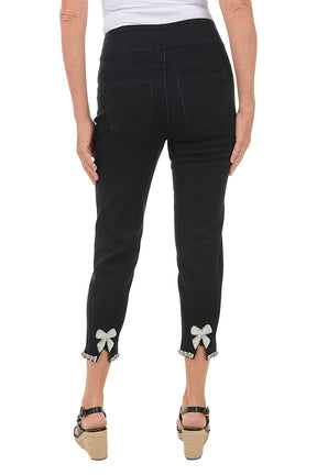 Pearl Bow Denim Capri Pant