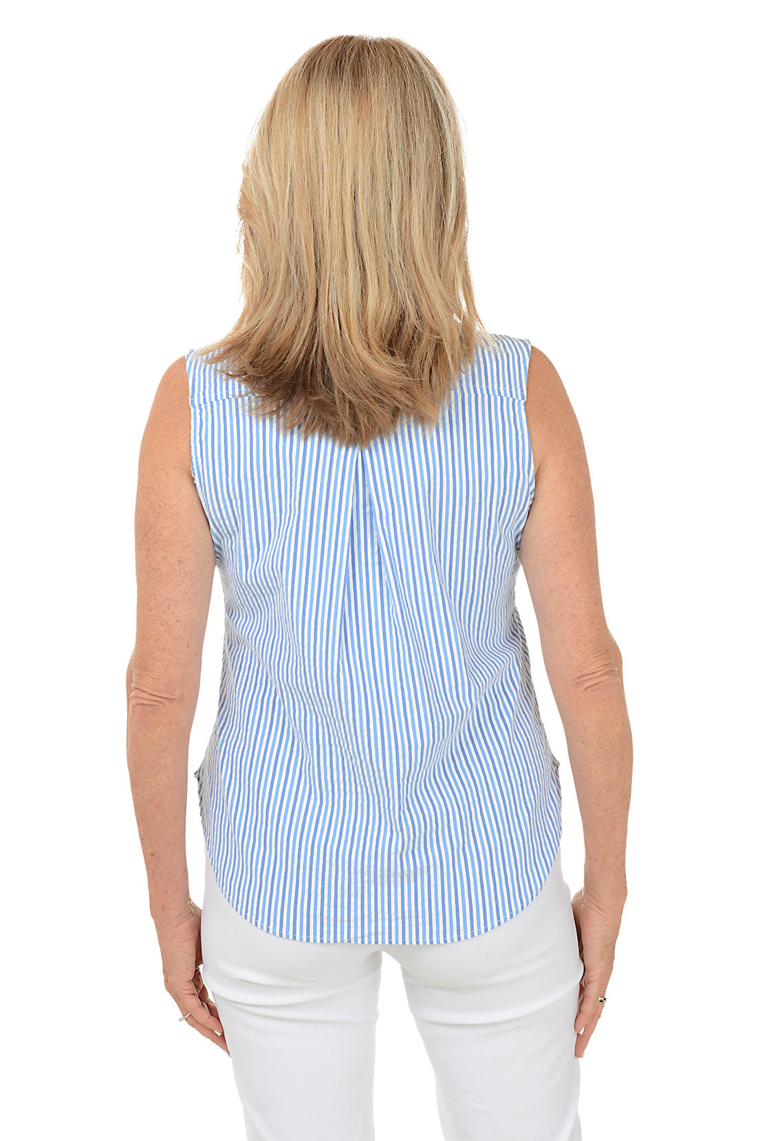 Striped Seerksucker Sleeveless Shirt