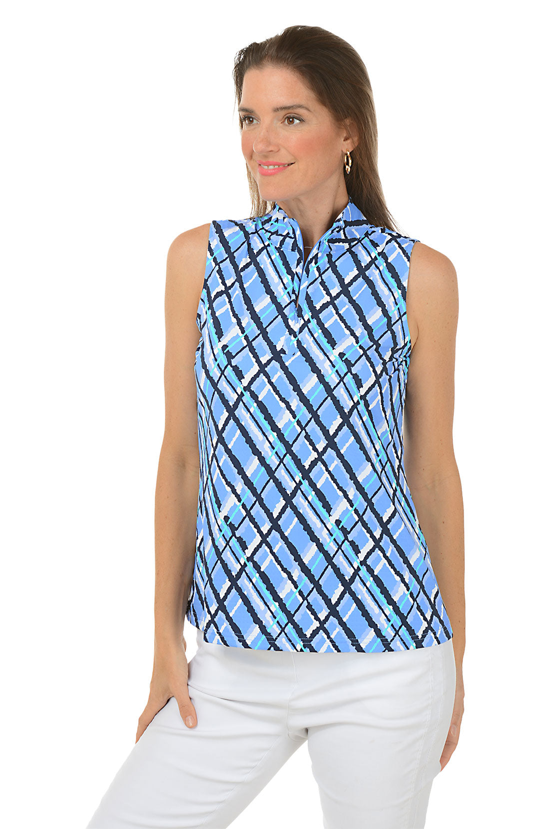 Argyle Plaid Cooling UPF50+ Sleeveless Zip Top