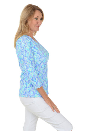 Blue Snake Hearts Classic UPF50+ V-Neck Top