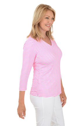 Pink Striped Classic UPF50+ V-Neck Top