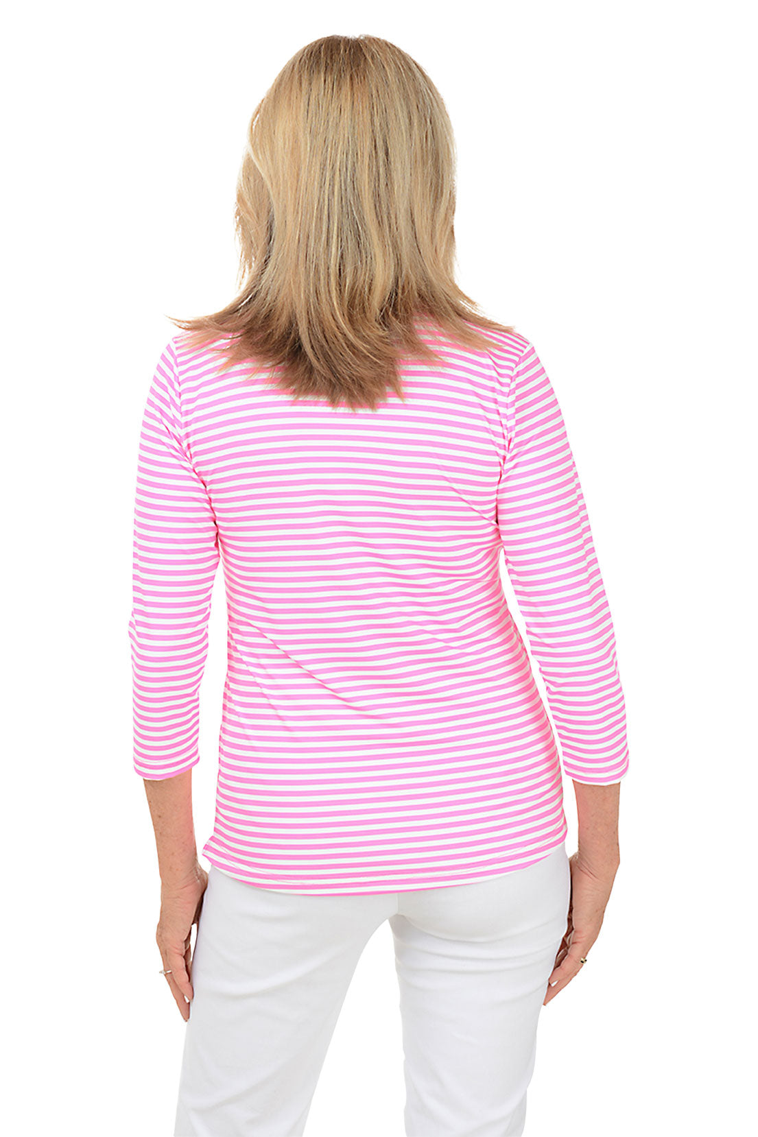 Pink Striped Classic UPF50+ V-Neck Top